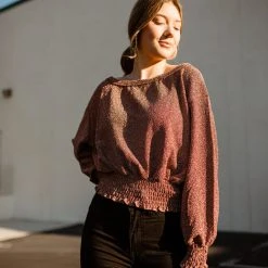 By Together Tops Rosie Metallic Smocked Top