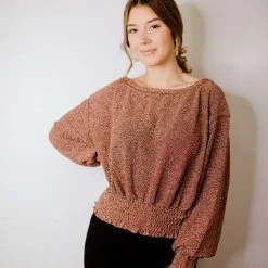 By Together Tops Rosie Metallic Smocked Top