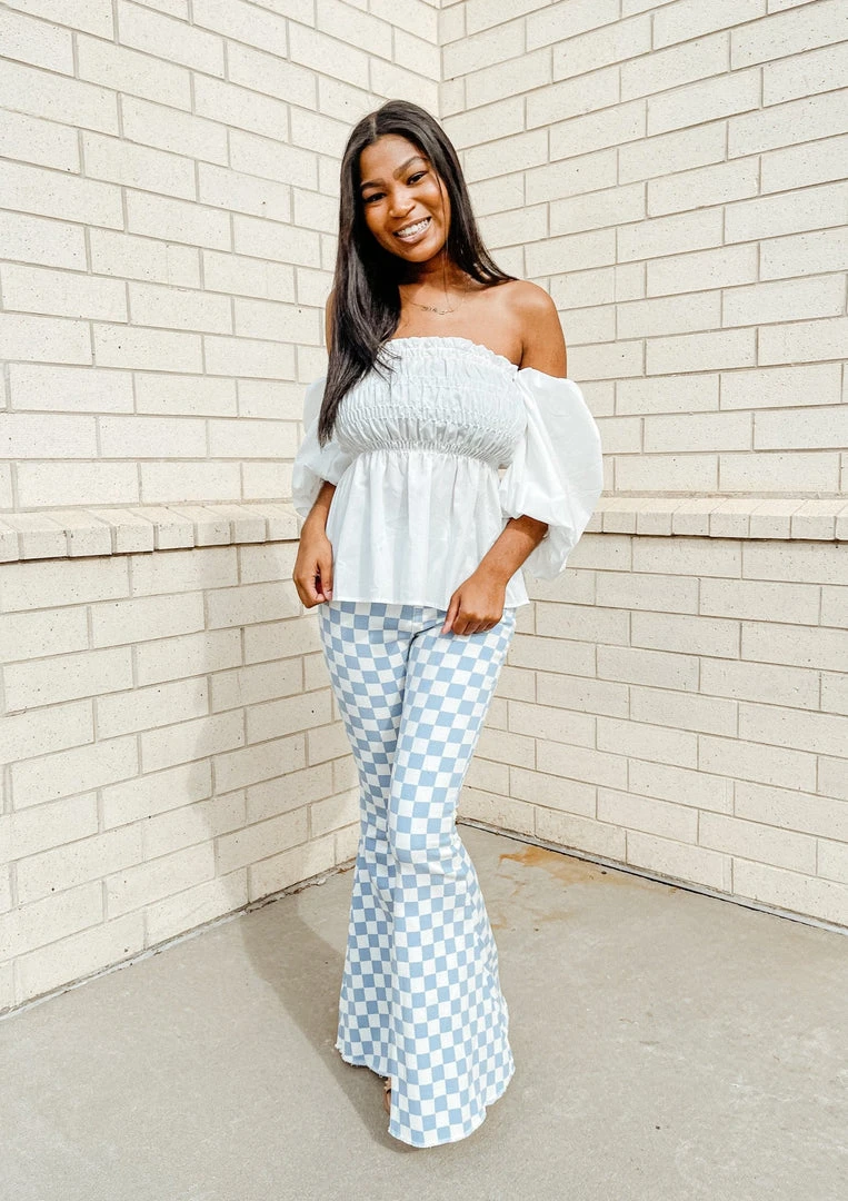 Peach Love Bottoms Off To The Races Checker Flares - Stylish Women's Pants 3 Peach Love Bottoms Off To The Races Checker Flares