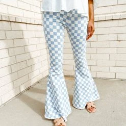 Peach Love Bottoms Off To The Races Checker Flares