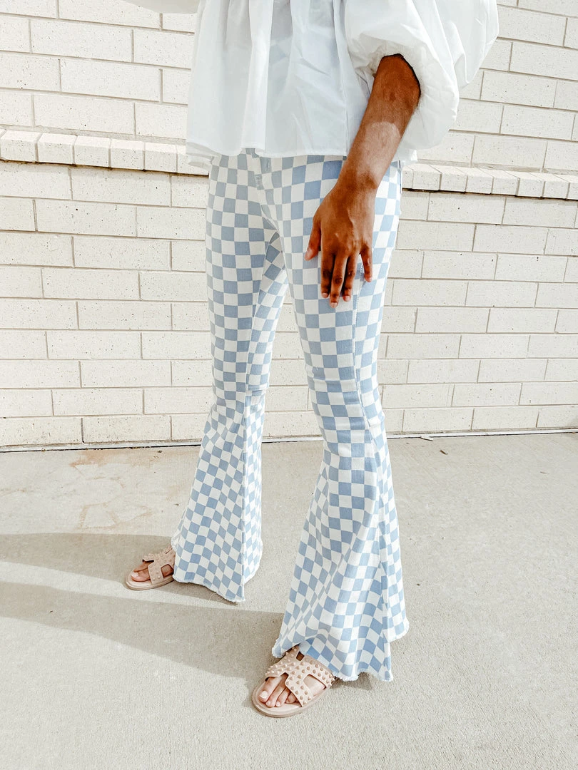 Peach Love Bottoms Off To The Races Checker Flares - Stylish Women's Pants 5 Peach Love Bottoms Off To The Races Checker Flares