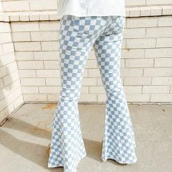 Peach Love Bottoms Off To The Races Checker Flares - Stylish Women's Pants 9 Peach Love Bottoms Off To The Races Checker Flares