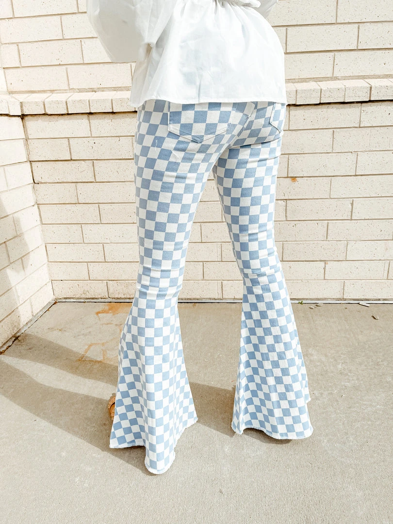 Peach Love Bottoms Off To The Races Checker Flares - Stylish Women's Pants 6 Peach Love Bottoms Off To The Races Checker Flares