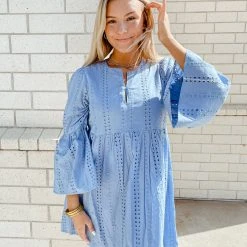 Mud Pie Dresses Raylee Blue Eyelet Dress