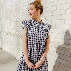 Entro Dresses Sandy Gingham Mock Neck Dress