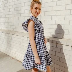 Entro Dresses Sandy Gingham Mock Neck Dress