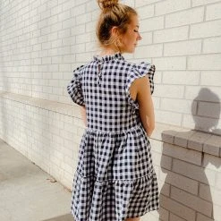 Entro Dresses Sandy Gingham Mock Neck Dress