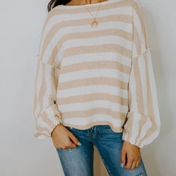 By Together Luca Striped Long Sleeve Top Tops
