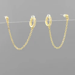Golden Stella Chain Drop Huggie Earrings Jewelry