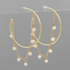Golden Stella Jewelry Pearl Chain Hoops