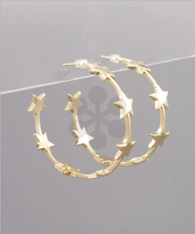 Golden Stella Metal Star Open Hoops Jewelry - Stylish & Trendy Earrings for Women 3 Golden Stella Metal Star Open Hoops Jewelry