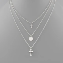 Golden Stella Cross & Disc Layer Necklace Jewelry