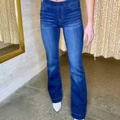 Cello Elastic Waist Pull-On Flare Jeans for Women - Comfortable Stretch Denim Pants 14 Cello Bottoms Elastic Waist Pull On Flares