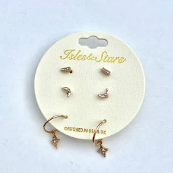 TRENDY Wholesale Star And Moon Hoop Trio Stud Set Jewelry
