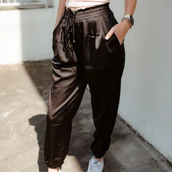 Entro Colleen Solid Satin Joggers Bottoms