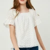Hayden Swank Tween Girls Eyelet Ruffle Sleeve Top | Stylish & Comfortable Tween Fashion 1 Hayden Swank Tween Girls Eyelet Ruffle Sleeve Top