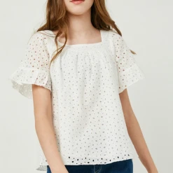 Hayden Swank Tween Girls Eyelet Ruffle Sleeve Top