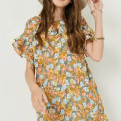 Hayden Girls Floral Ruffle Sleeve Dress