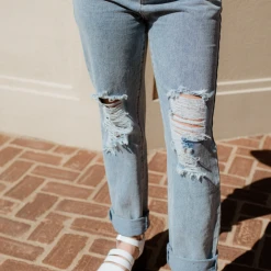 Cloud Ten Bottoms Rhinestone High Waisted Mom Jeans