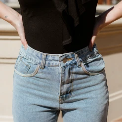 Cloud Ten Bottoms Rhinestone High Waisted Mom Jeans