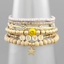 Golden Stella Jewelry Beaded Smiley Bracelet Set