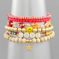 Golden Stella Jewelry Beaded Smiley Bracelet Set