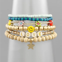 Golden Stella Jewelry Beaded Smiley Bracelet Set