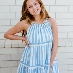 Entro Tatum Striped High Neck Dress