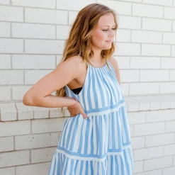 Entro Tatum Striped High Neck Dress