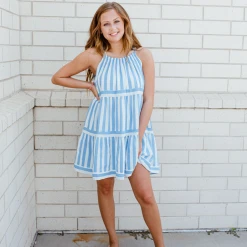 Entro Tatum Striped High Neck Dress