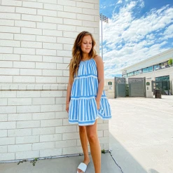 Entro Tatum Striped High Neck Dress