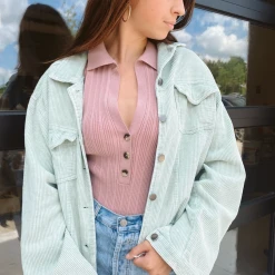 POL Raw Hem Corduroy Button Up Jacket