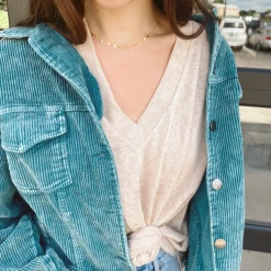 POL Raw Hem Corduroy Button Up Jacket