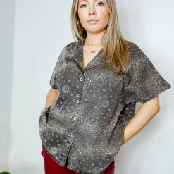 POL Paisley Printed Button Up Top