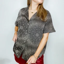 POL Paisley Printed Button Up Top