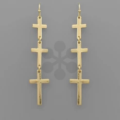 Golden Stella Triple Cross Earrings