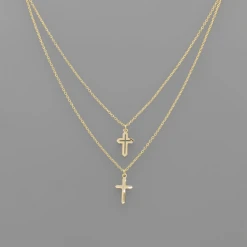 Golden Stella Layered Cross Charm Necklace