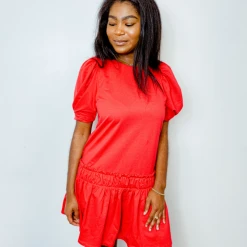 2.7 August Apparel Dresses Theresa Puff Sleeve Dress