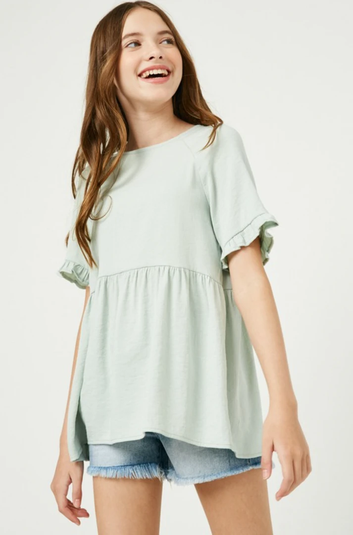 Hayden Tween Ruffle Sleeve Peplum Top