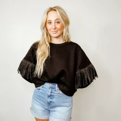 Cloud Ten Emma Rhinestone Fringe Sweatshirt Tops