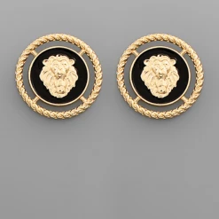 Golden Stella Jewelry Lion Head Statement Stud Earrings