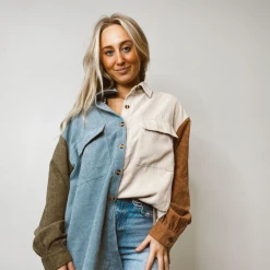 Entro Tops Autumn Colorblock Corduroy Top