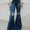 Vibrant Raw Hem Super Flare Jeans Bottoms