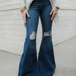 Vibrant Raw Hem Super Flare Jeans Bottoms