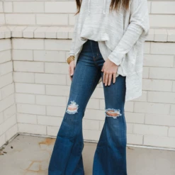 Vibrant Raw Hem Super Flare Jeans Bottoms