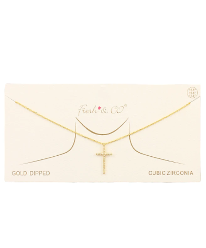 Golden Stella Classic CZ Cross Necklace - Elegant Cubic Zirconia Pendant for Women 3 Golden Stella Classic CZ Cross Necklace