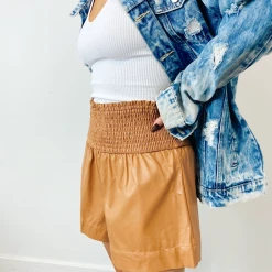 TCEC Cameron Leather Smocked Shorts Bottoms