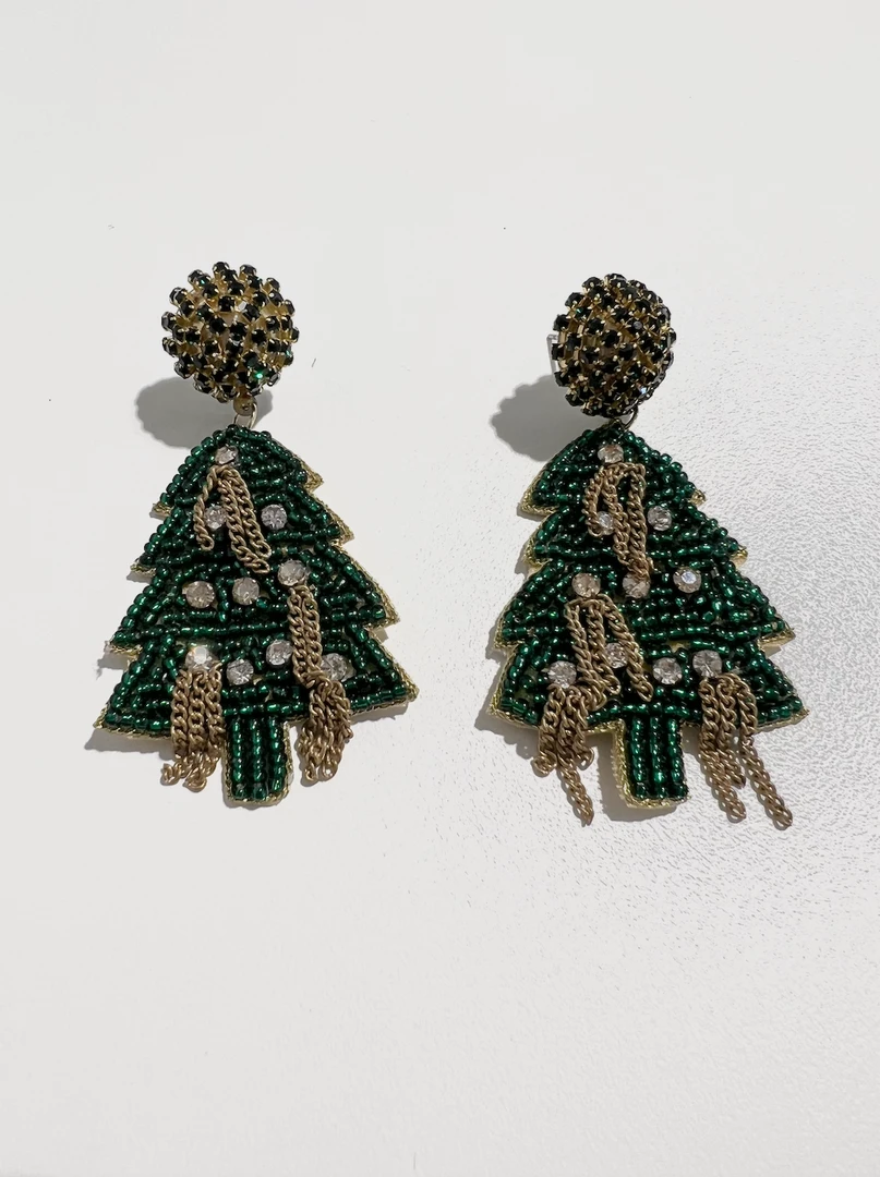 Golden Stella Christmas Tree Tassel Earrings - Festive Holiday Jewelry 3 Golden Stella Christmas Tree Tassel Earrings Jewelry