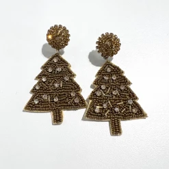 Golden Stella Beaded Shimmer Christmas Tree Earrings