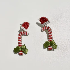 Golden Stella Beaded Candy Cane Earrings Jewelry